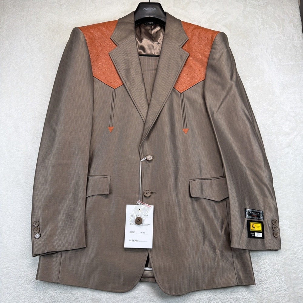 Vintage Western Suit Mens 38R 32 Brown Cowboy Rodeo Stage Rockabilly Nashville